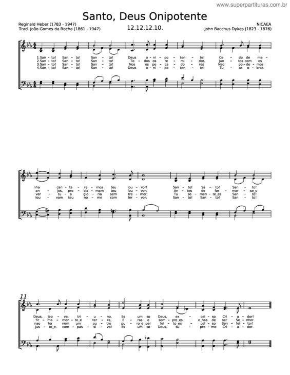 Partitura da música Santo, Deus Onipotente