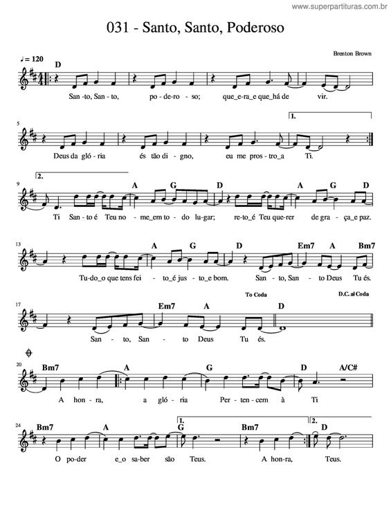 Partitura da música Santo, Santo, Poderoso