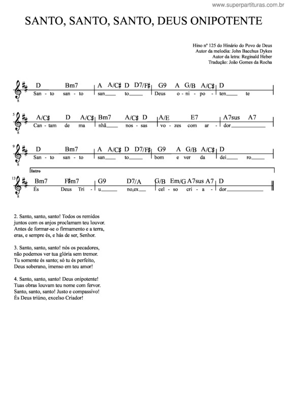 Partitura da música Santo, Santo, Santo, Deus Onipotente