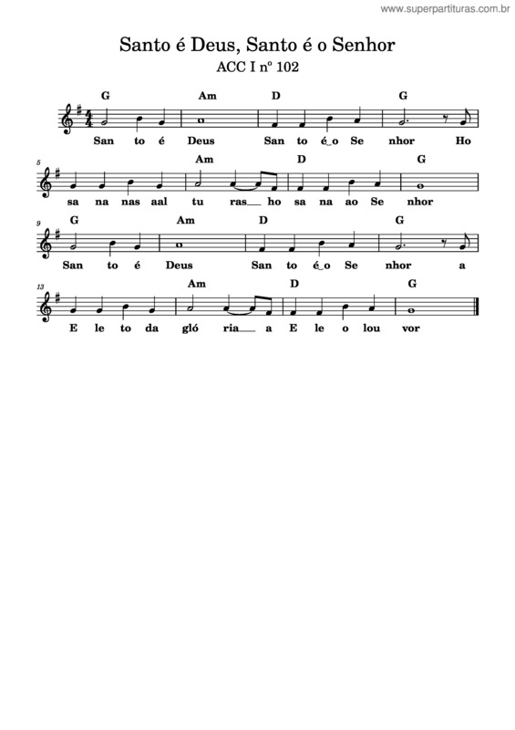 Partitura da música Santo É Deus, Santo É O Senhor