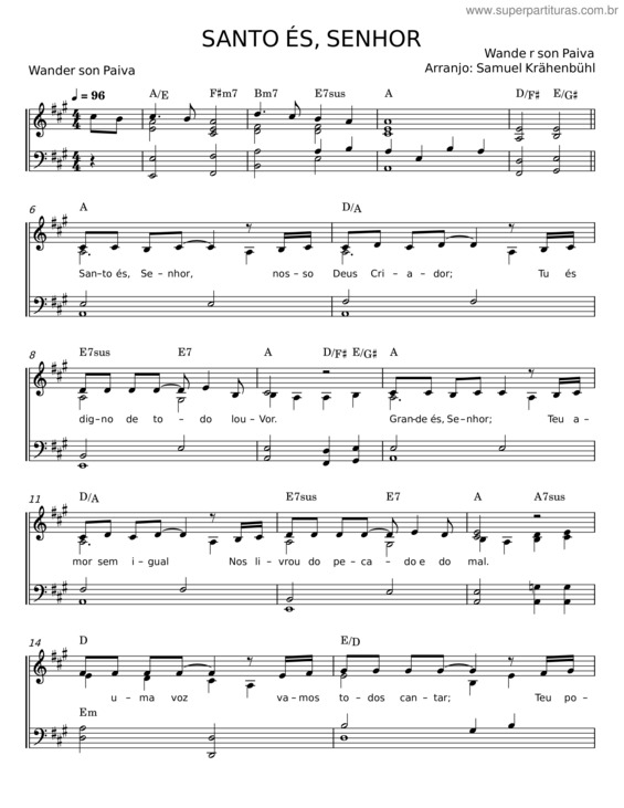 Partitura da música Santo És, Senhor – Wanderson Paiva
