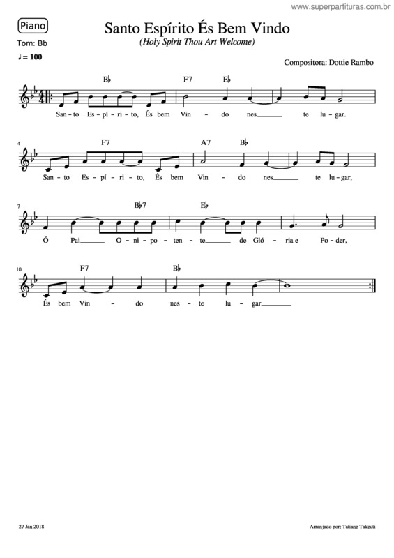 Partitura da música Santo Espírito És Bem Vindo v.2