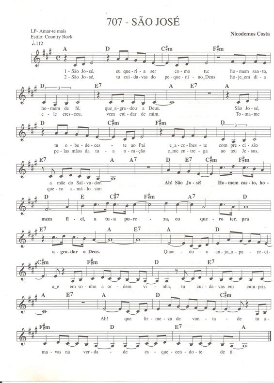 Partitura da música São José