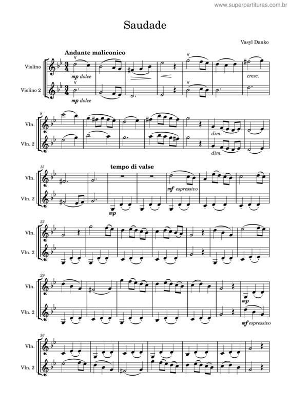 Partitura da música Saudade v.56