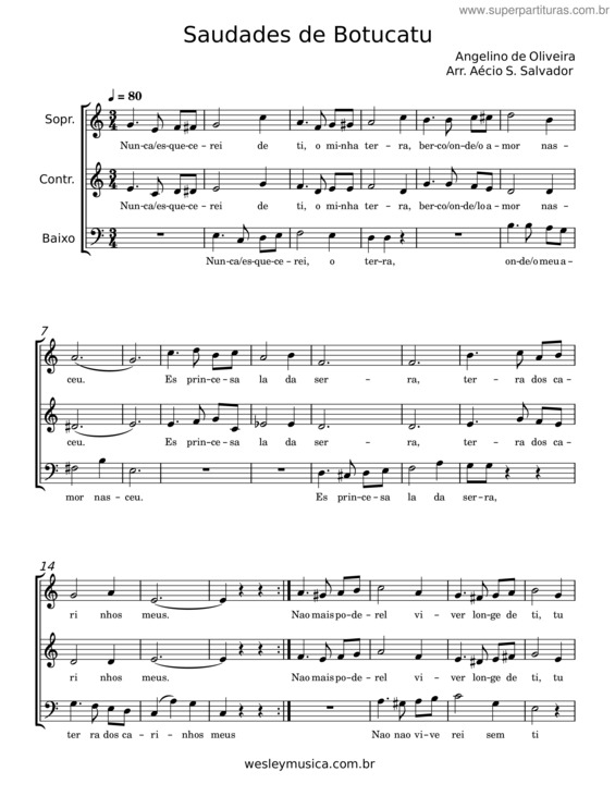 Partitura da música Saudades De Botucatu