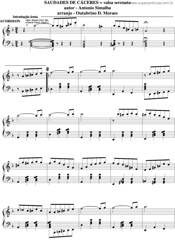 Partitura da música Saudades De Cáceres v.5