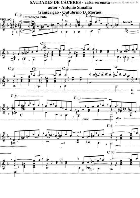 Partitura da música Saudades De Cáceres