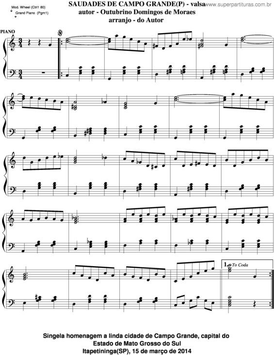 Partitura da música Saudades De Campo Grande v.4