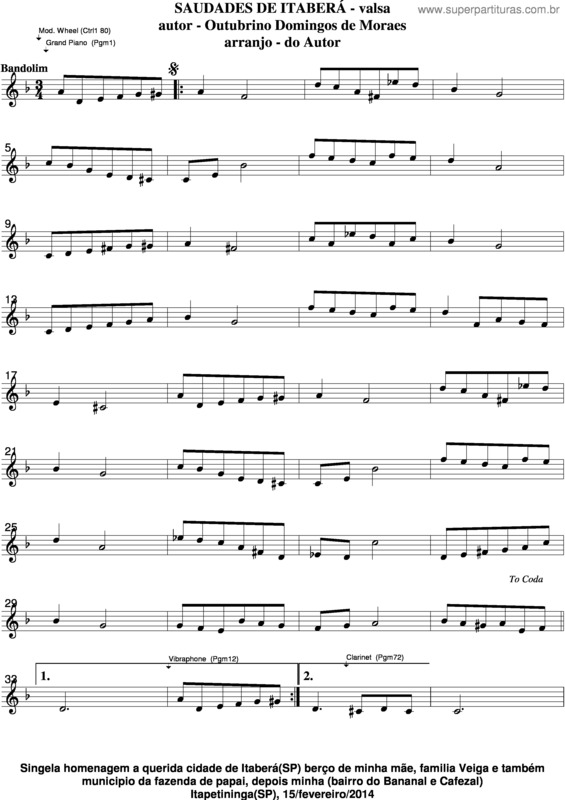 Partitura da música Saudades De Itaberá v.2