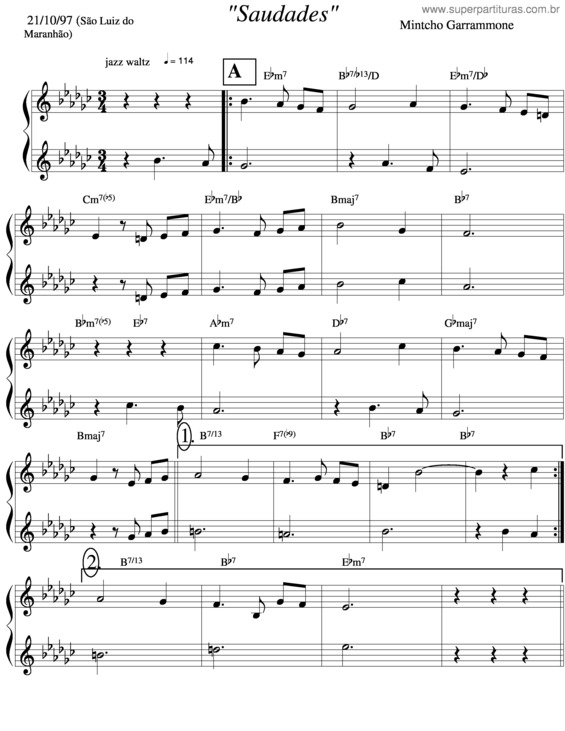 Partitura da música Saudades v.2