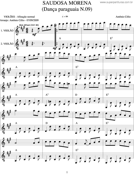 Partitura da música Saudosa Morena