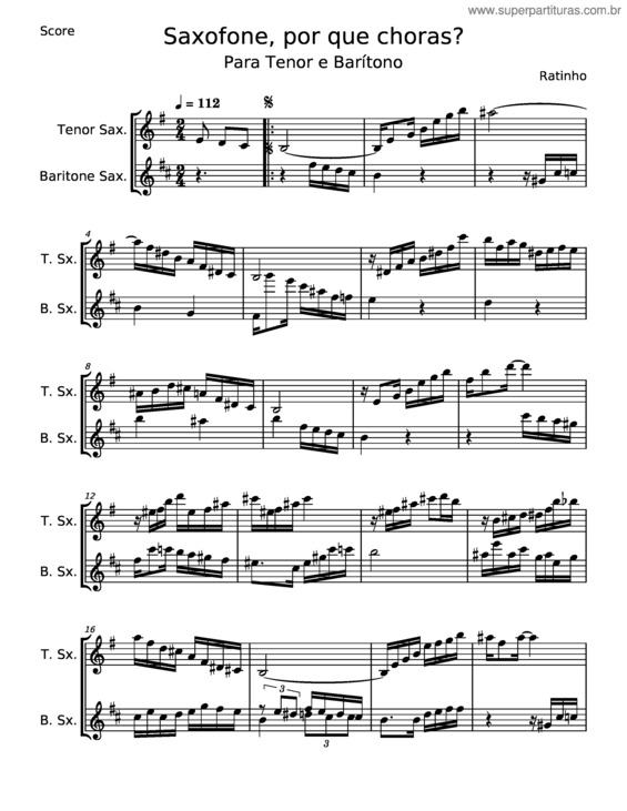 Partitura da música Saxofone, Porque Choras? v.6