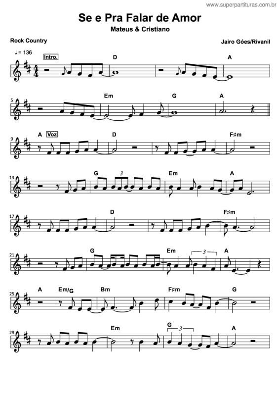 Partitura da música Se é Pra Falar De Amor