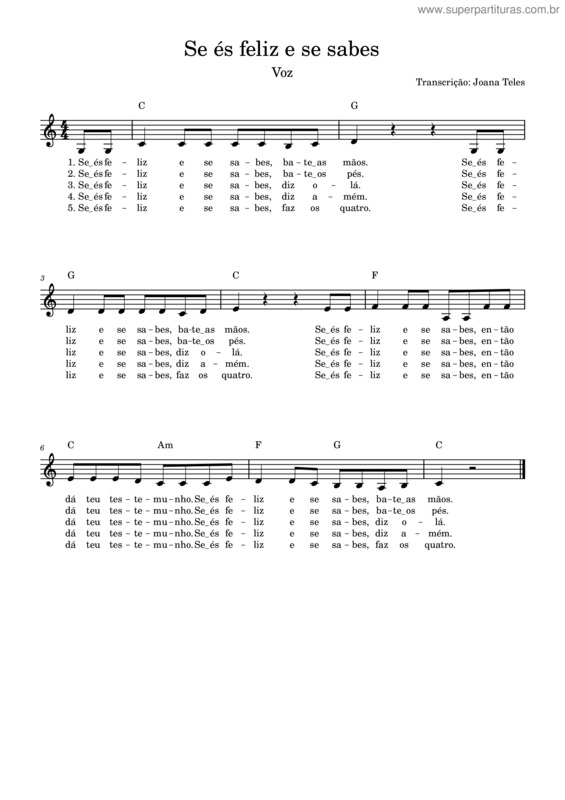 Partitura da música Se És Feliz E Se Sabes