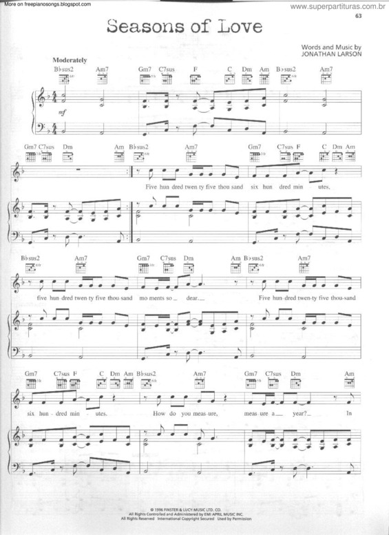 Partitura da música Seasons Of Love v.2