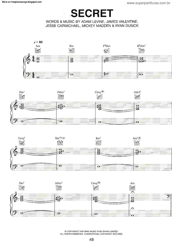 Partitura da música Secret v.5