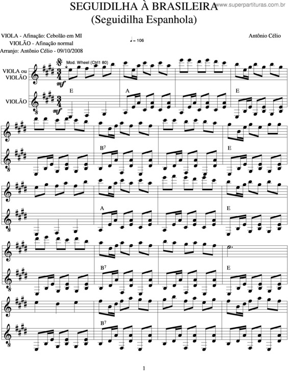 Partitura da música Seguidilha À Brasileira