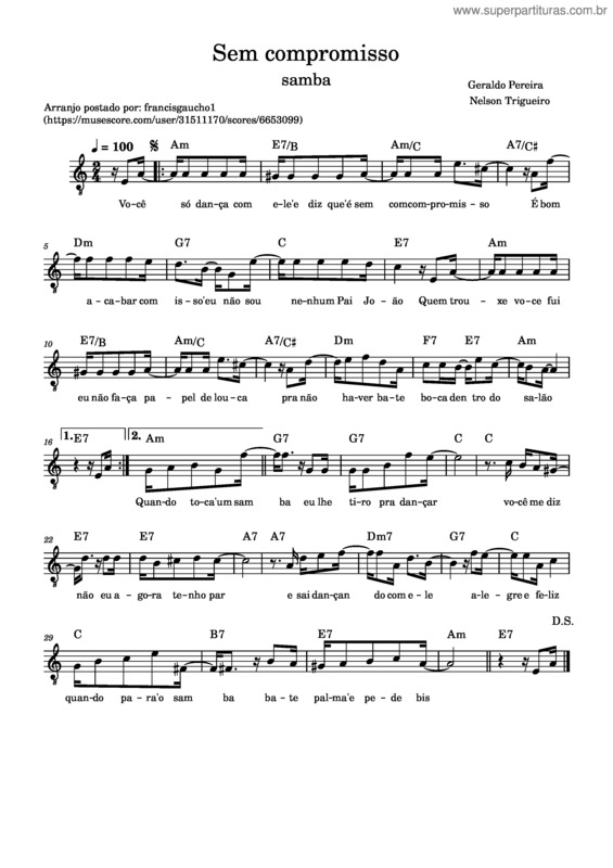 Partitura da música Sem Compromisso v.3