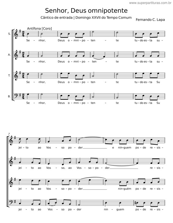 Partitura da música Senhor, Deus Omnipotente