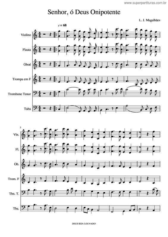 Partitura da música Senhor, Ó Deus Onipotente