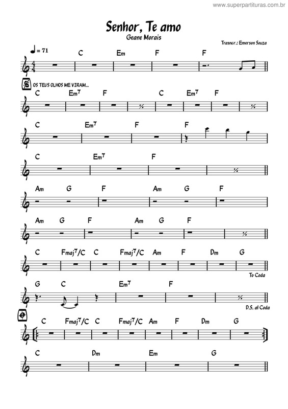 Partitura da música Senhor, Te Amo