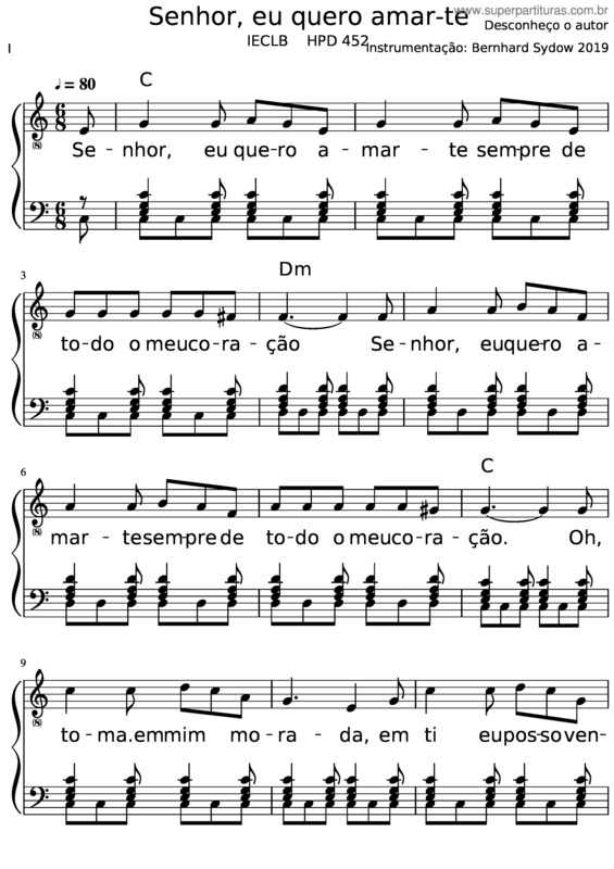 Partitura da música Senhor Eu Quero Amar-Te