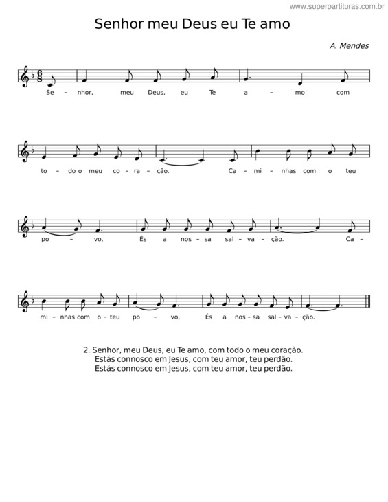 Partitura da música Senhor Meu Deus Eu Te Amo