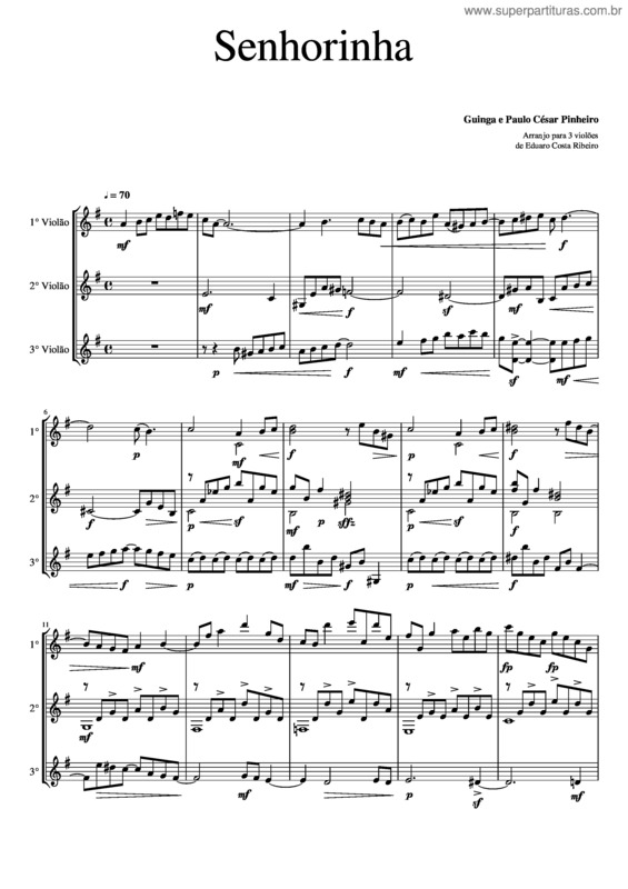 Partitura da música Senhorinha, Guinga