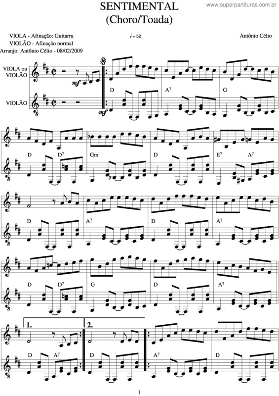 Partitura da música Sentimental v.9