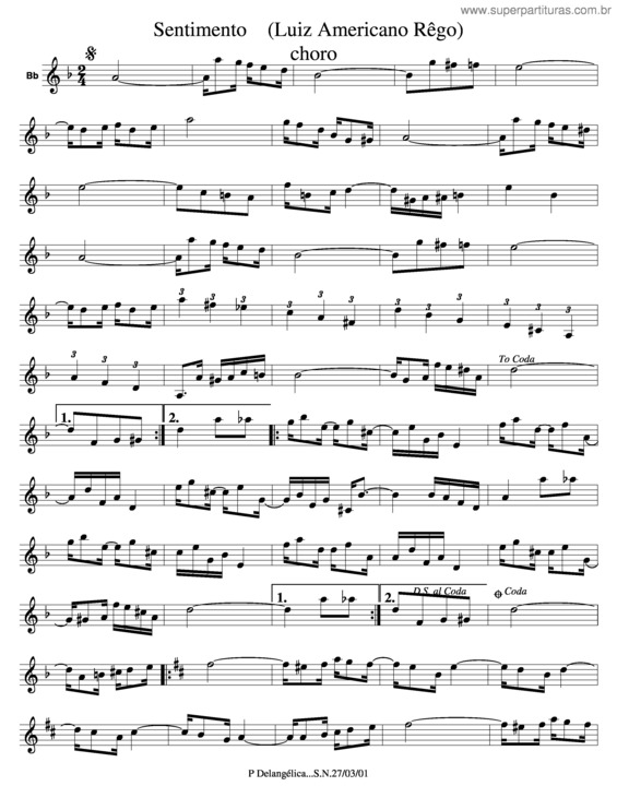 Partitura da música Sentimento