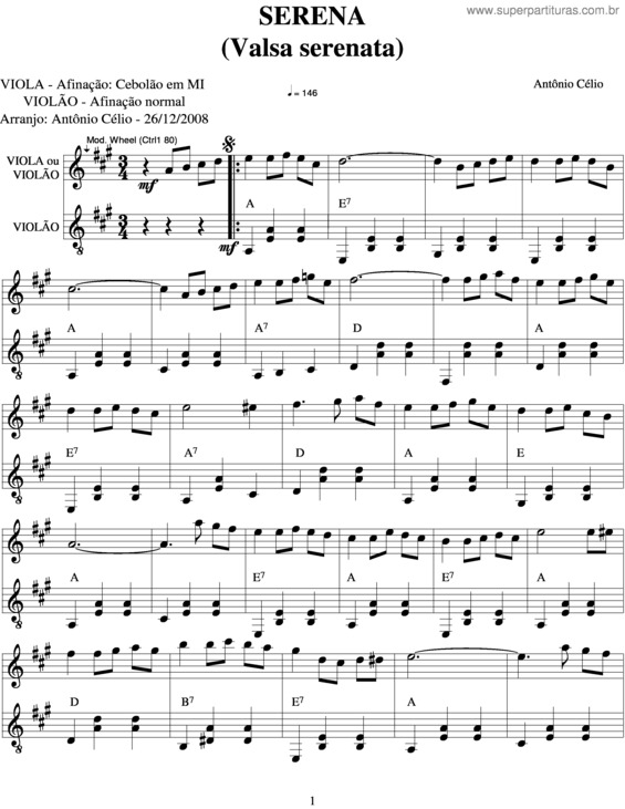 Partitura da música Serena v.2