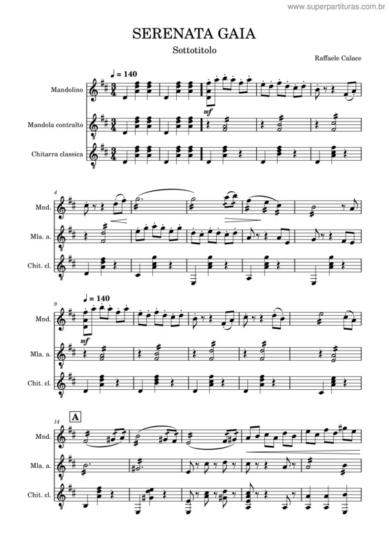 Partitura da música Serenata Gaia – Raffaele Calace