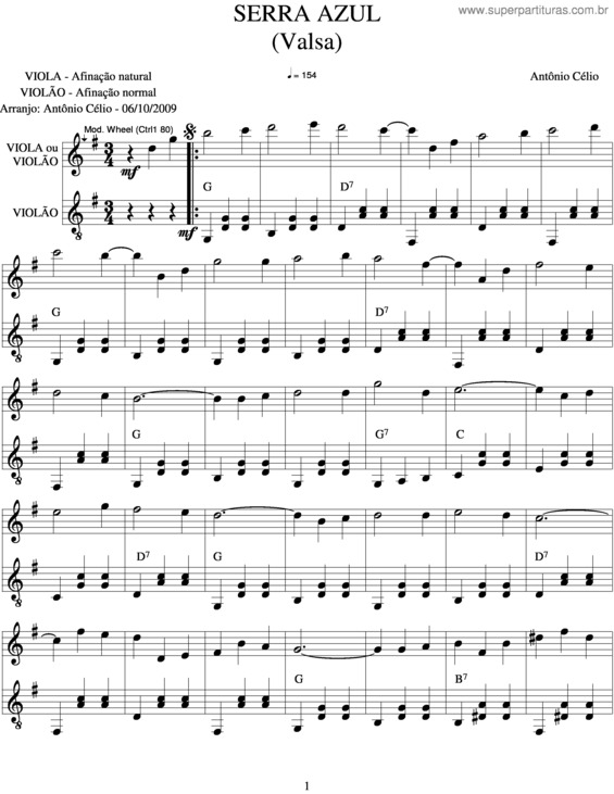 Partitura da música Serra Azul