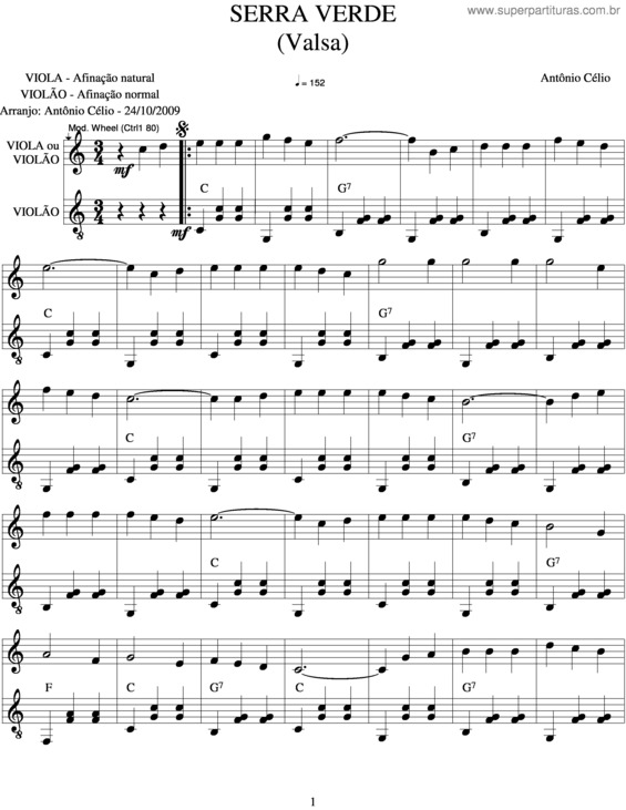 Partitura da música Serra Verde