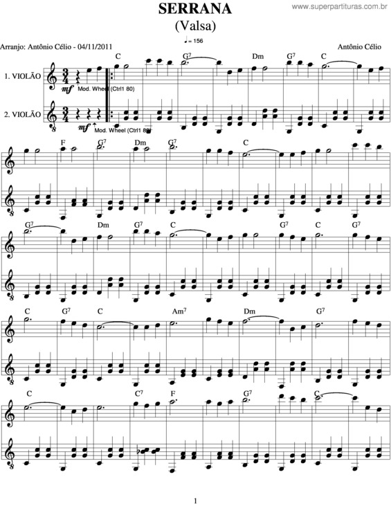 Partitura da música Serrana