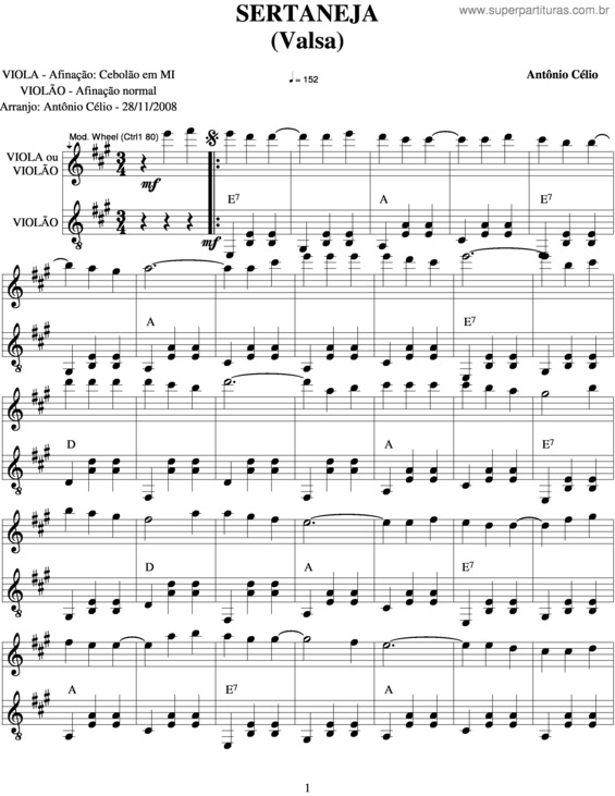 Partitura da música Sertaneja v.3