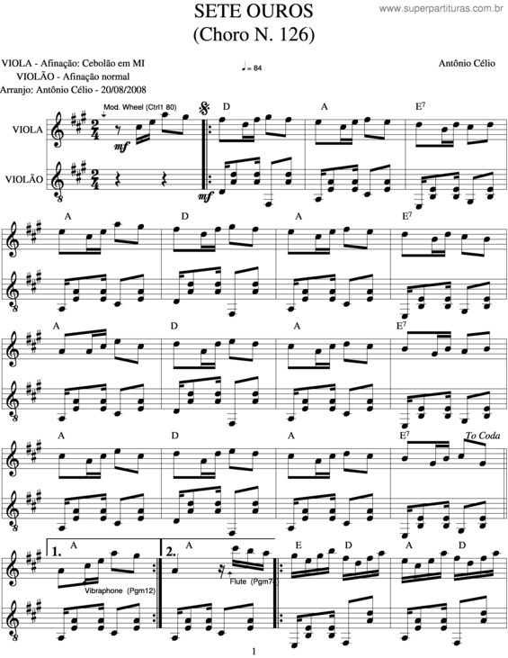 Partitura da música Sete Ouros