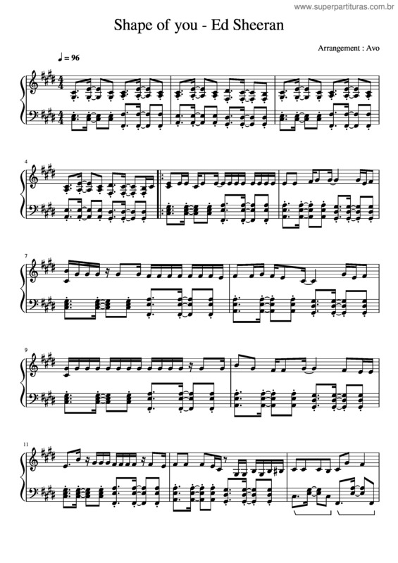 Partitura da música Shape Of You – Ed Sheeran