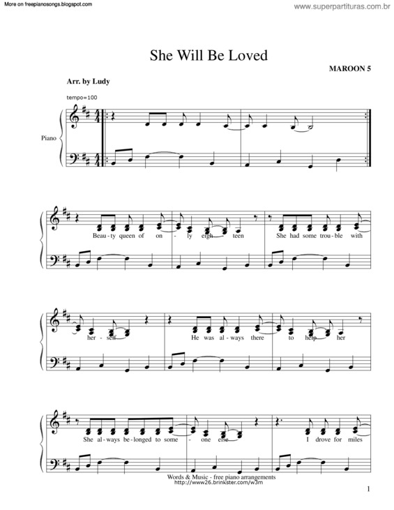 Partitura da música She Will Be Loved v.4