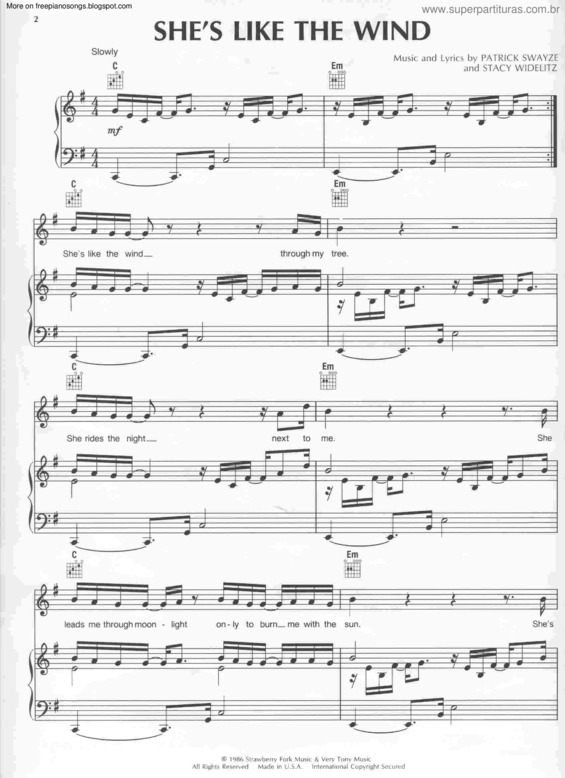 Partitura da música Shes Like The Wind v.2