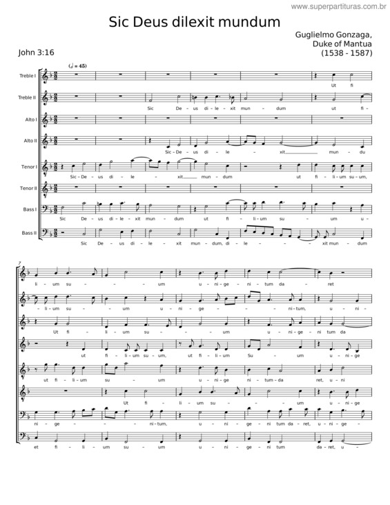 Partitura da música Sic Deus Dilexit Mundum