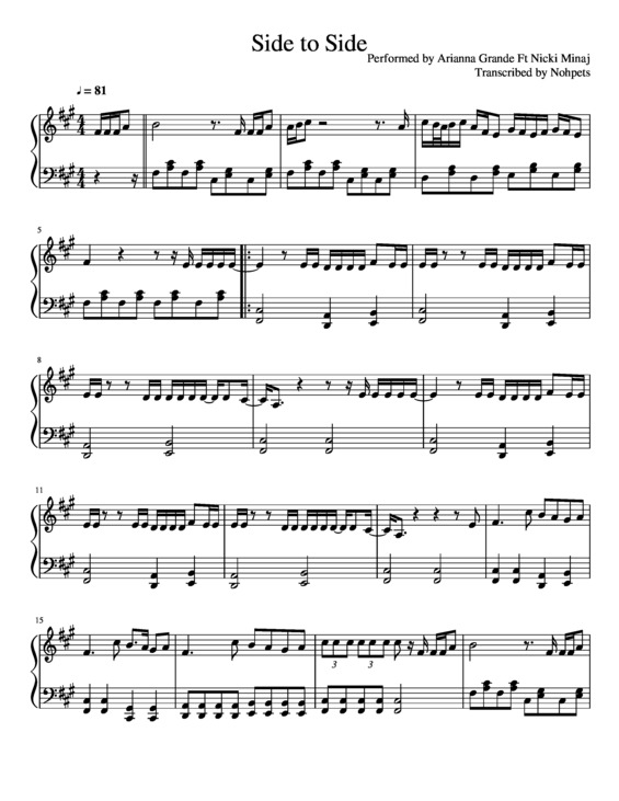 Partitura da música Side To Side