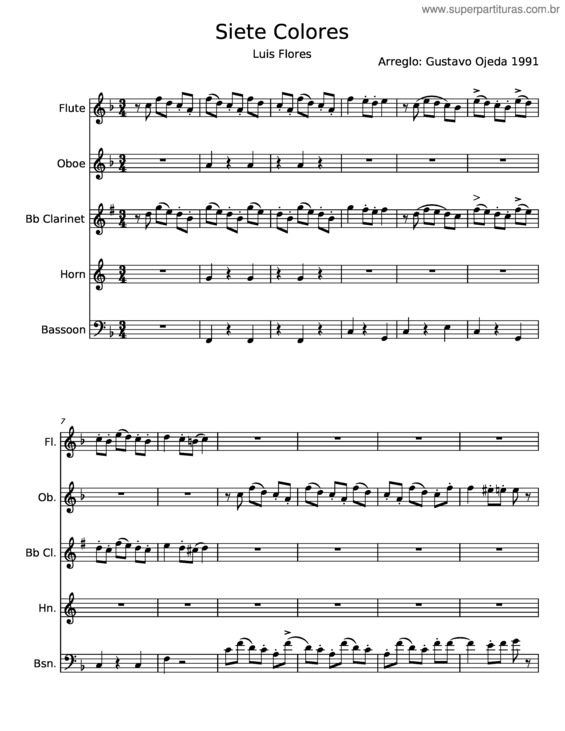 Partitura da música Siete Colores