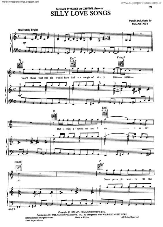 Partitura da música Silly Love Songs v.4