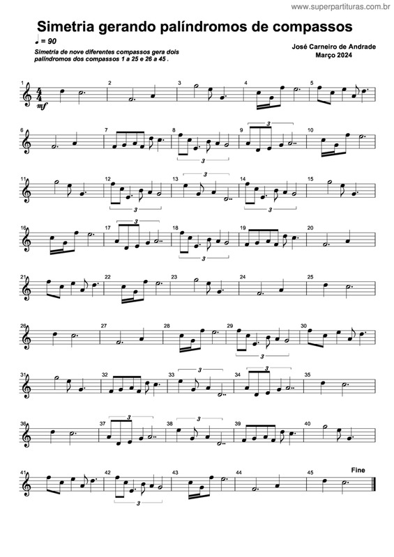 Partitura da música Simetria Gerando Palíndromos De Compassos