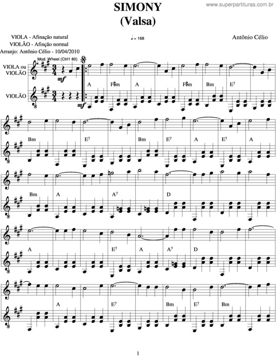 Partitura da música Simony