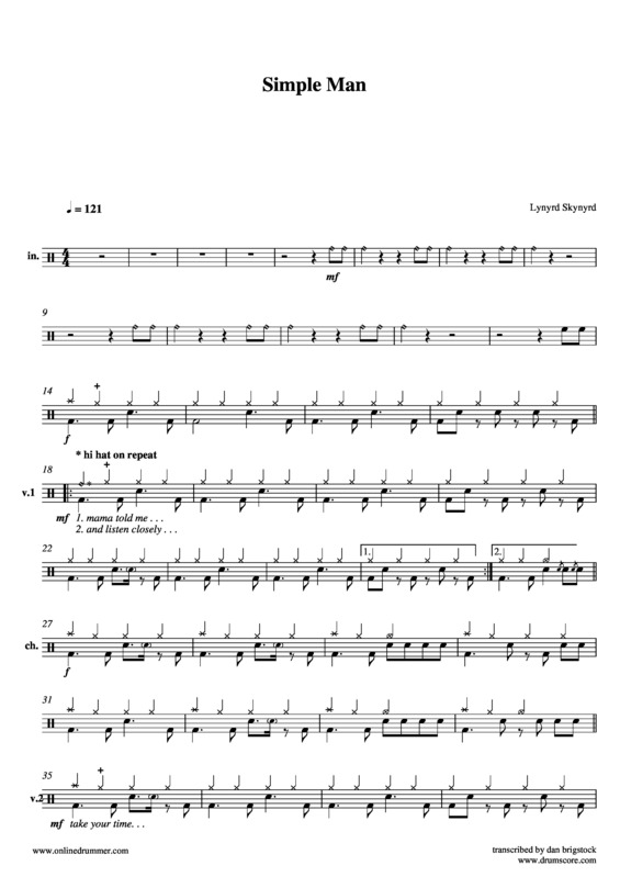 Partitura da música Simple Man