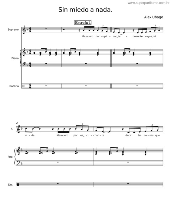 Partitura da música Sin Miedo A Nada.