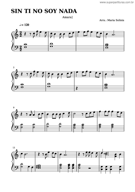 Partitura da música Sin Ti No Soy Nada Amaral1