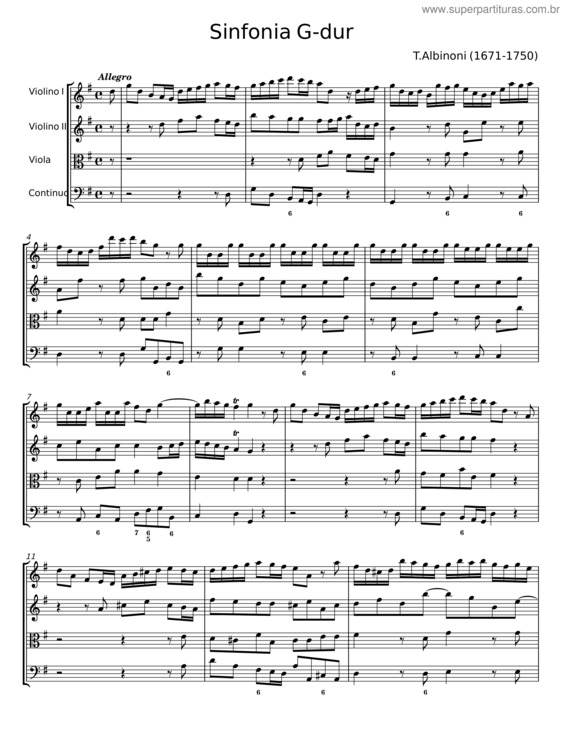 Partitura da música Sinfonia G–Dur – T. Albinoni